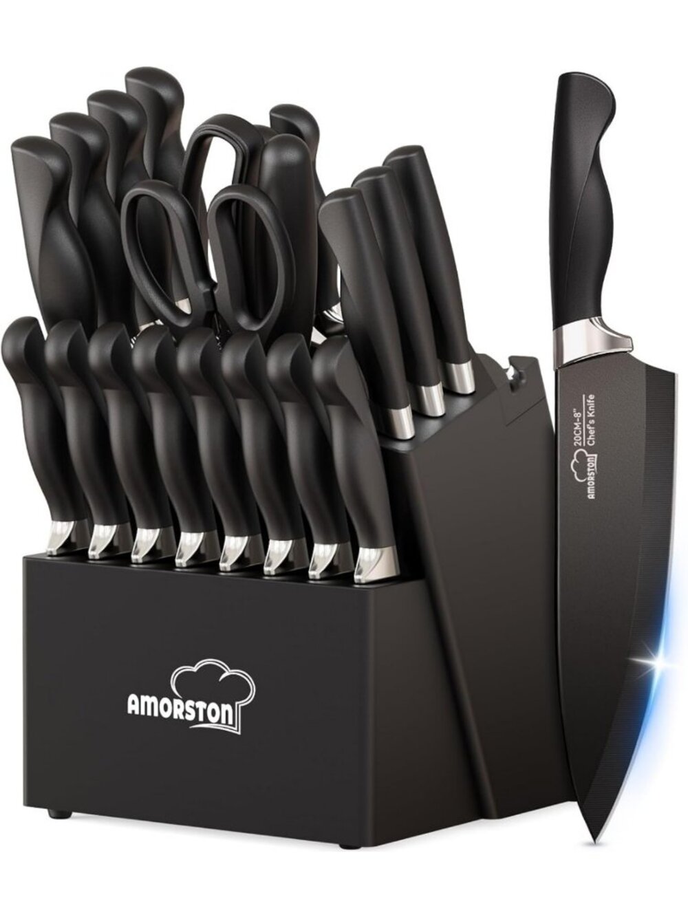 21-Piece Ultra-Sharp Kitchen Knife Set with Block & Sharpener, Ergonomic